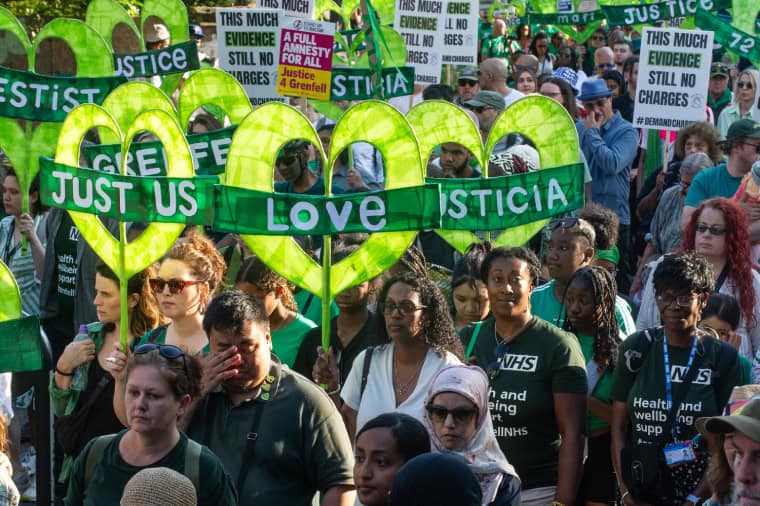Demonstrators march silently for Grenfell (Photo: Guy Smallman)