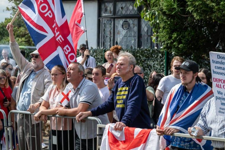 Group of white men with national flags