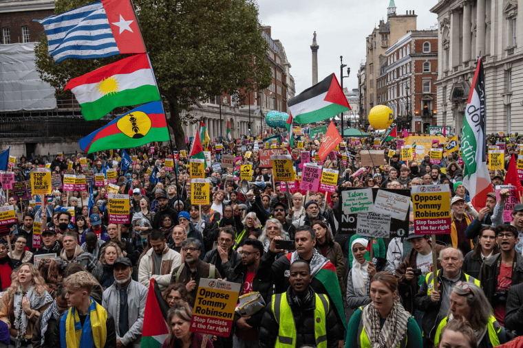 some 20,000 anti-racists marched against Robinson last year