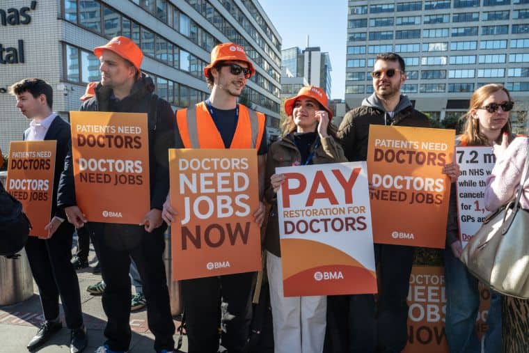 Resident doctors on the picket line in London