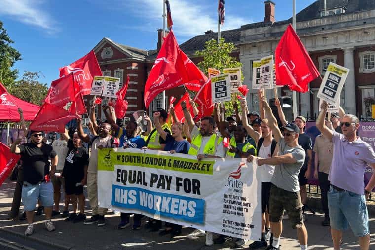 Some 50 workers who are in the Unite union joined the rally at the Maudsley Hospital on Thursday
