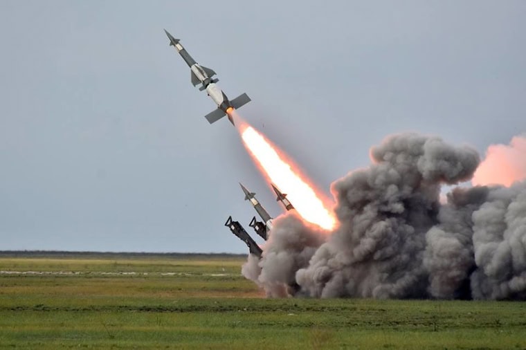 An image of a missile being shot by the Ukrainian military