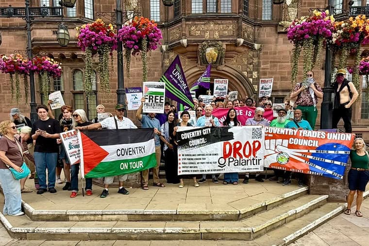 Protesting against Coventry city council's contract with Palantir